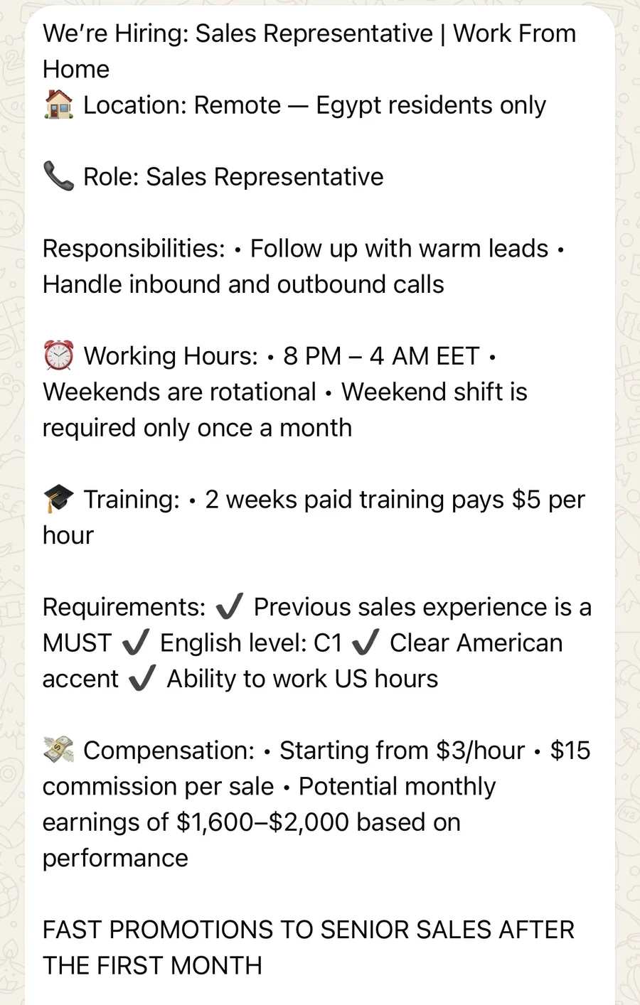 Sales Representative — Remote (Egypt)